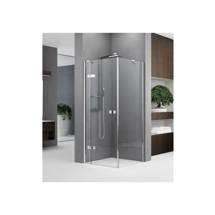 Kabina narożna Novellini Gala kwadratowa, drzwi z elementem stałym i ścianka boczną, 80x80 cm,  profil chrom, szkło przeźroczyst