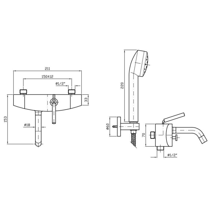 Bateria wannowo-natryskowa  Zucchetti Isystick ścienna, satyna, przełącznik, zestaw natryskowy- sanitbuy.pl