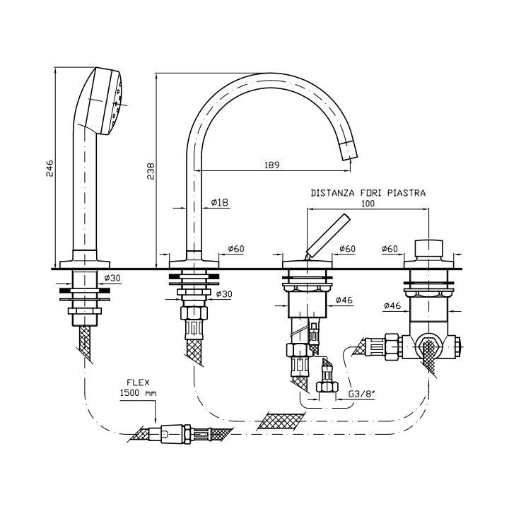Bateria wannowa Zucchetti Isystick 4-otworowa, obrotowa wylewka, chrom- sanitbuy.pl
