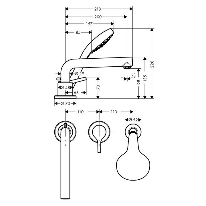 Bateria wannowa 3-otworowa Hansgrohe Talis S chrom, montażna brzegu wanny- sanitbuy.pl