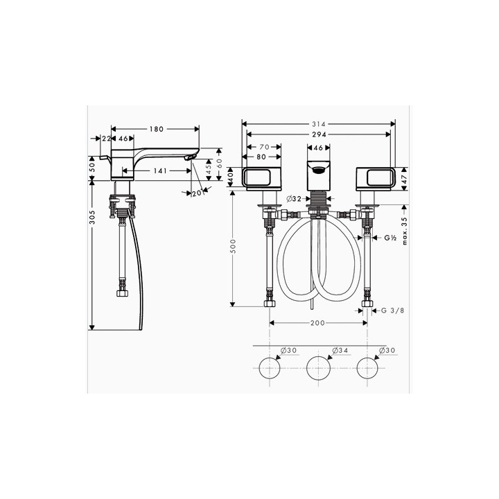 Bateria Axor Urquiola umywalkowa 3-otworowa z rozetami- sanitbuy.pl