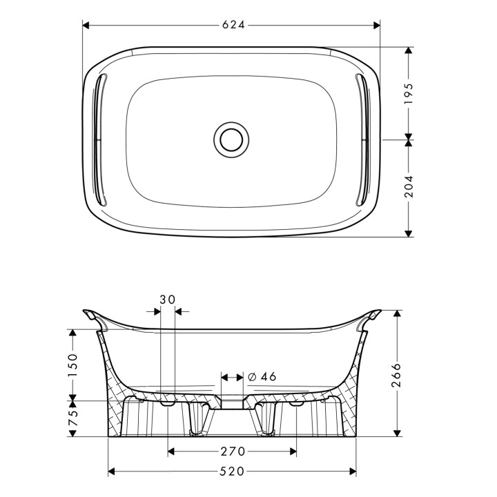 Misa umywalkowa Axor Urquiola 625 mm do montażu na ścianie- sanitbuy.pl