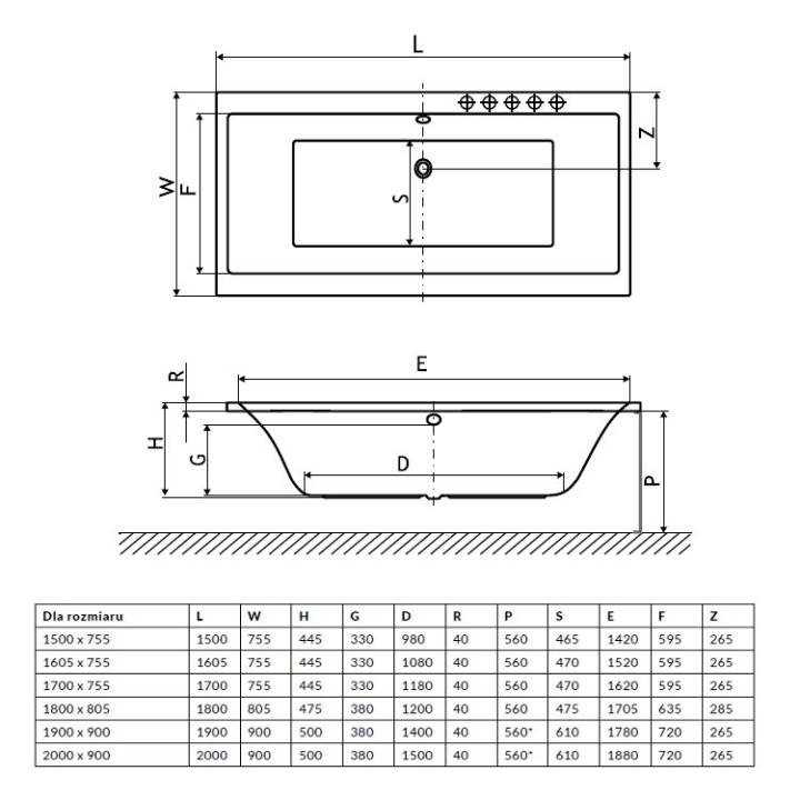Wanna prostokątna Excellent Pryzmat 170 x 75,5 cm, biała, akryl- sanitbuy.pl