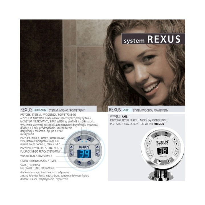 Wanna asymetryczna Ruben Ego narożna, 195 x 135 x 45 cm, biała, system hydromasażu Neos- sanitbuy.pl