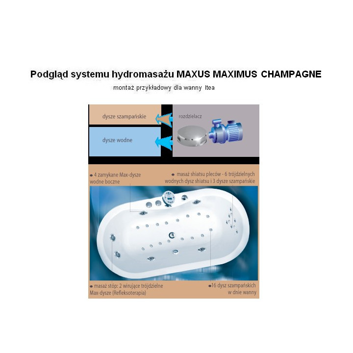Wanna prostokątna Ruben Kendo biała, 180 x 80 x 45 cm, system hydromasażu Maxus Maximus- sanitbuy.pl