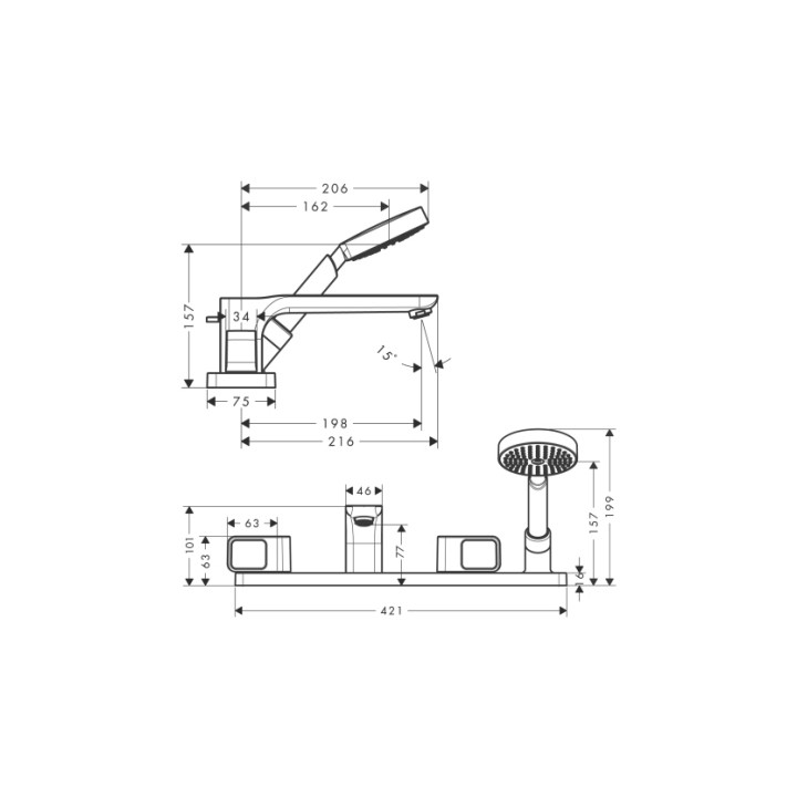 Bateria Axor Urquiola wannowa 4-otworowa do montażu na brzegu wanny, element zewnętrzny- sanitbuy.pl