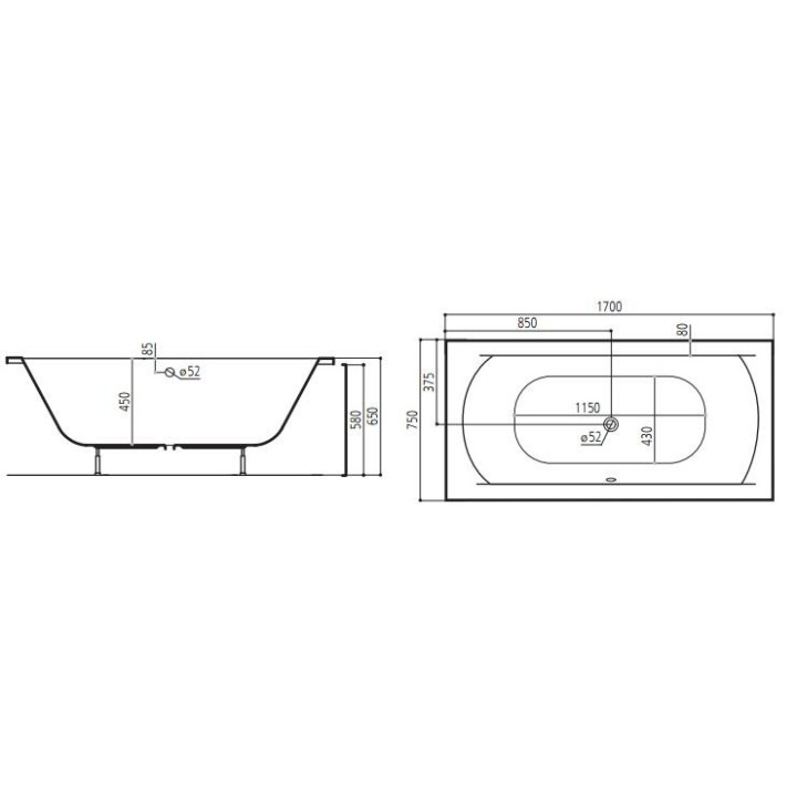 Wanna prostokątna Ruben Kendo biała, 170 x 75 x 45 cm, system hydromasażu Kenzo- sanitbuy.pl