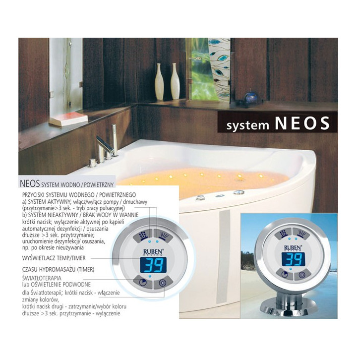 Wanna prostokątna Ruben Kendo biała, 170 x 75 x 45 cm, system hydromasażu Ajax- sanitbuy.pl