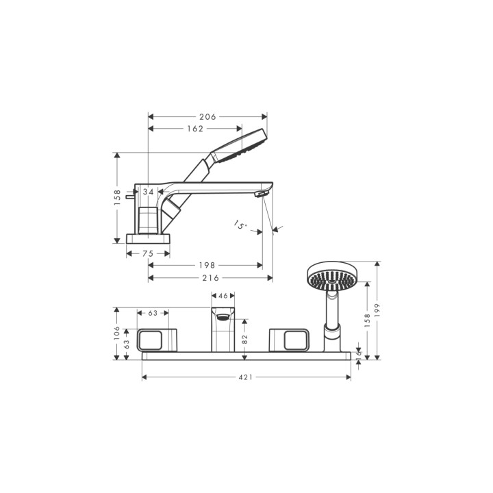 Bateria Axor Urquiola wannowa 4-otworowa do montażu na cokół z płytek, element zewnętrzny- sanitbuy.pl