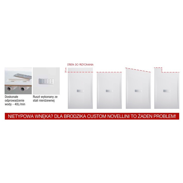 Brodzik Novellini Custom Ultracienki 120x80 cm, akrylowy z możliwością docinania- sanitbuy.pl
