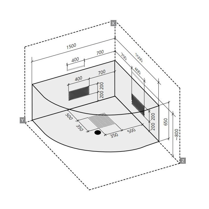 Wanna narożna Ruben Mona Lisa 150 x 150 x 48 cm, biała, system hydromasażu Ajax- sanitbuy.pl
