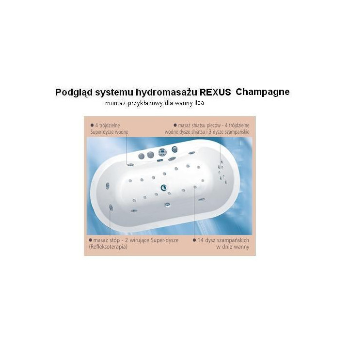 Wanna narożna Ruben Mona Lisa 150 x 150 x 48 cm, biała, system hydromasażu Rexus- sanitbuy.pl