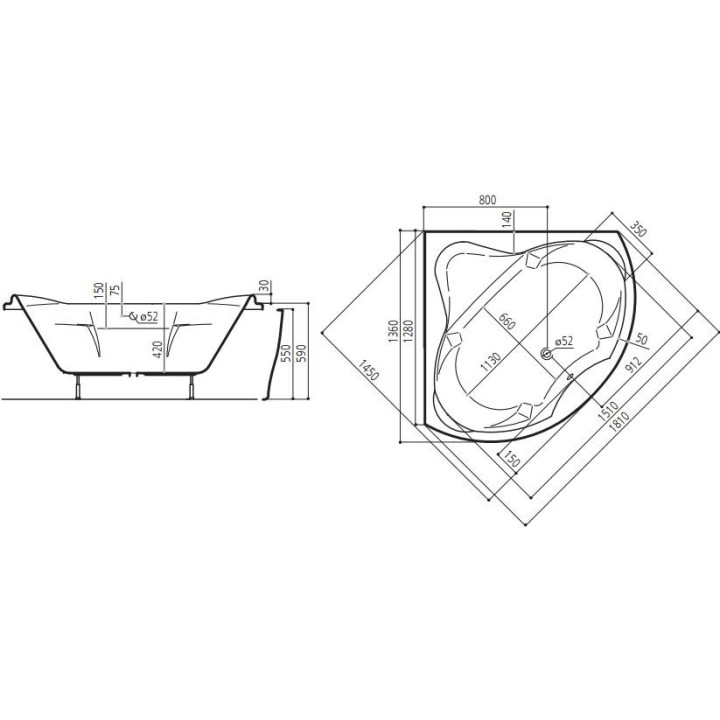 Wanna narożna Ruben Mona Lisa 136 x 136 x 42 cm, biała, system hydromasażu Rexus Champagne- sanitbuy.pl