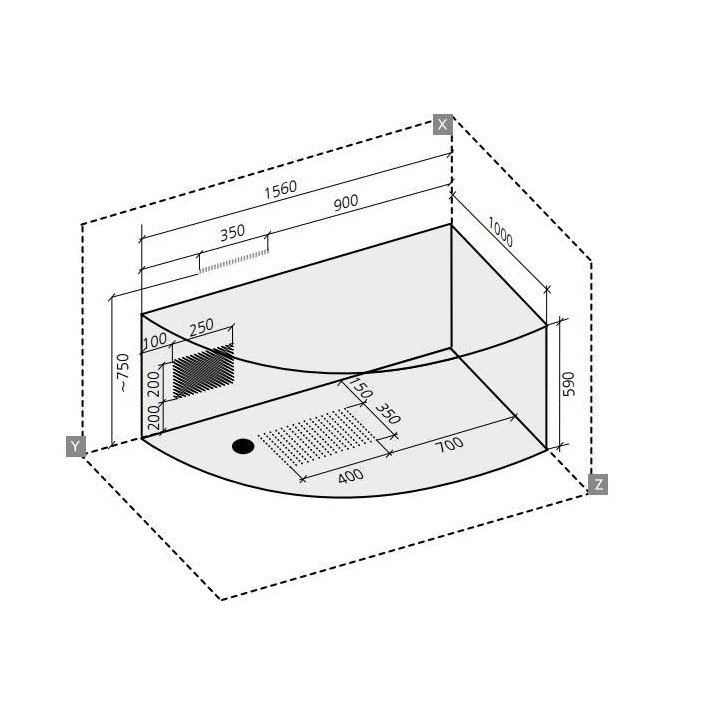 Wanna narożna Ruben Victoria asymetryczna, 156 x 100 cm, biała, lewa/prawa, system hydromasażu Kenzo- sanitbuy.pl