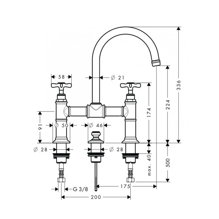 Bateria umywalkowa dwuuchwytowa z mostkiem Axor Montreux- sanitbuy.pl
