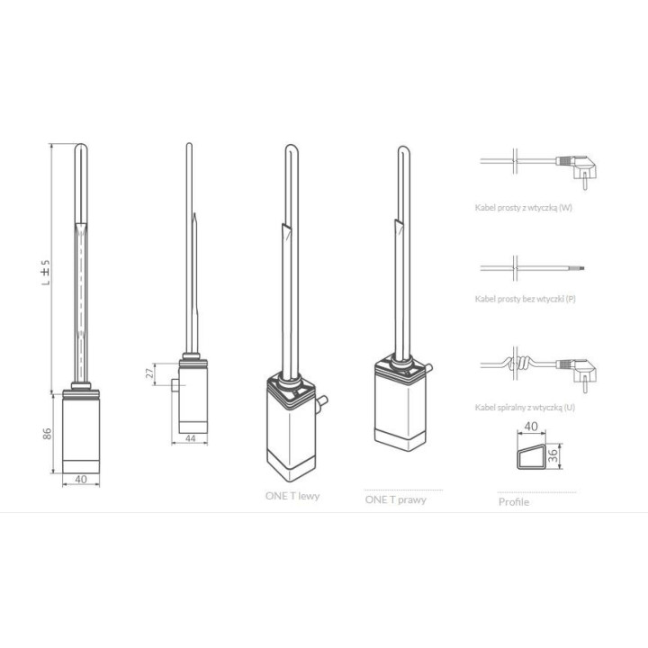 Grzałka Terma One o profilu D, Prawa, moc 600 W - chrom- sanitbuy.pl