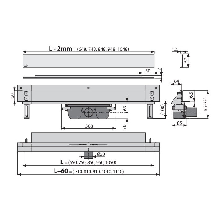 System odpływowy do zabudowy w ścianie Alcaplast Eden 1050 stal nierdzewna- sanitbuy.pl