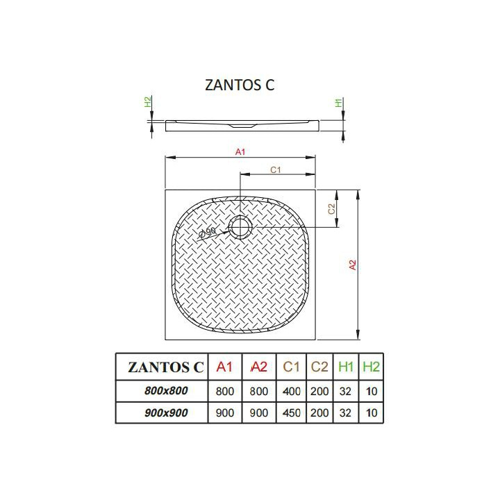 Brodzik Radaway Zantos C biały, 80 x 80 cm, antypoślizgowy, - sanitbuy.pl