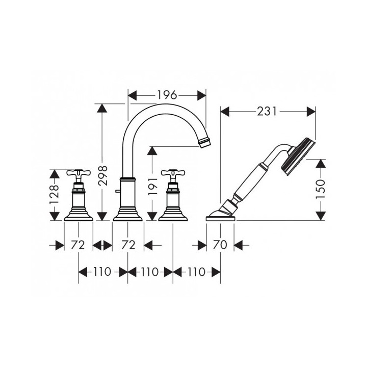 Bateria wannowa  czterootworowa na cokół Axor Montreux- sanitbuy.pl