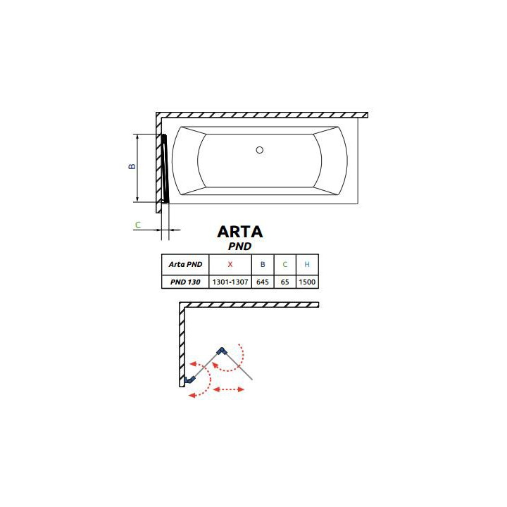 Parawan nawannowy Radaway Arta PRD lewy,  składany, chrom, wys. 1500 mm- sanitbuy.pl