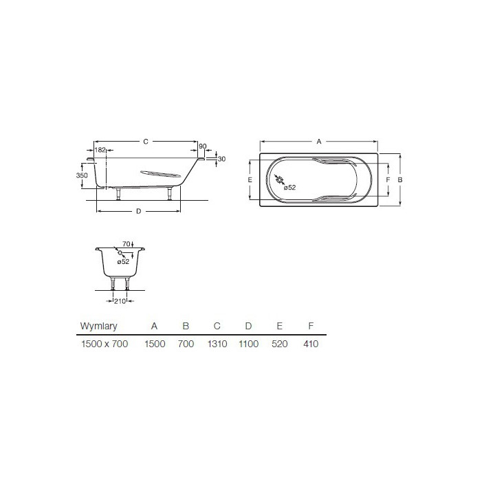 Wanna prostokątna Roca Genova biała, akrylowa, 140 x 70 cm, regulowane nóżki- sanitbuy.pl