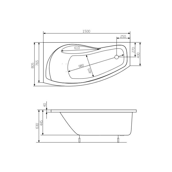 Wanna narożna asymetryczna Roca Nicole lewa, biała, akrylowa, 140 x 75 cm, nóżki w zestawie- sanitbuy.pl