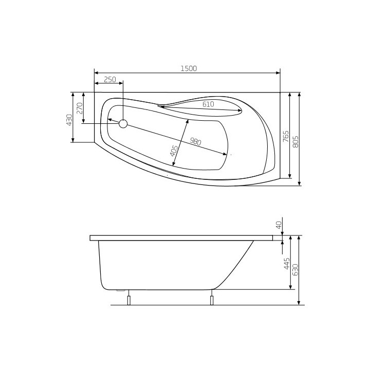 Wanna narożna asymetryczna Roca Nicole lewa, biała, akrylowa, 150 x 80 cm, nóżki w zestawie- sanitbuy.pl