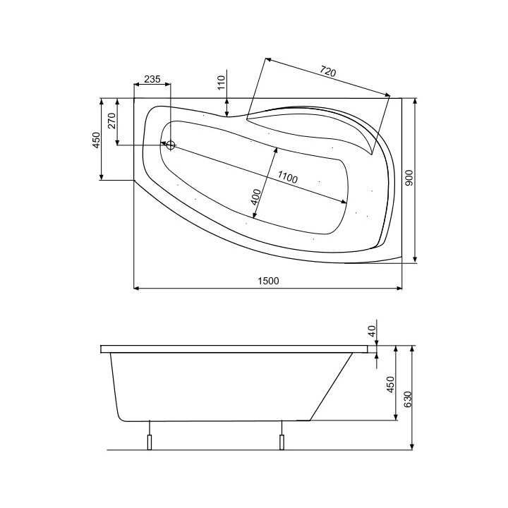 Wanna narożna asymetryczna Roca Nicole lewa, biała, akrylowa, 150 x 90 cm, nóżki w zestawie- sanitbuy.pl