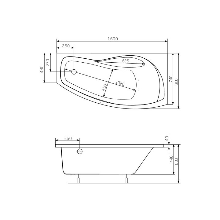 Wanna narożna asymetryczna Roca Nicole lewa, biała, akrylowa, 160 x 80 cm, nóżki w zestawie- sanitbuy.pl