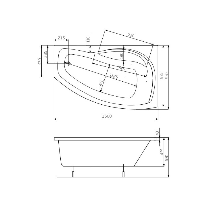 Wanna narożna asymetryczna Roca Nicole lewa, biała, akrylowa, 160 x 95 cm, nóżki w zestawie- sanitbuy.pl