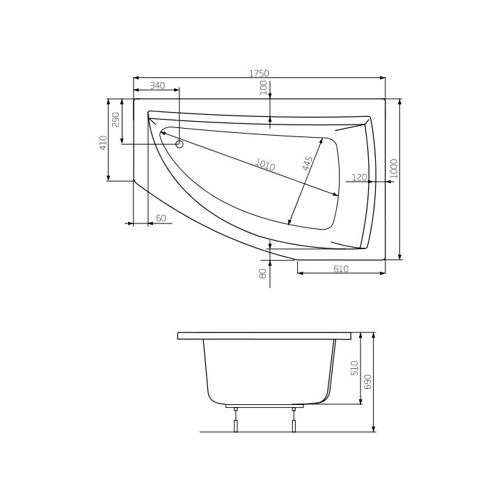 Wanna narożna asymetryczna Roca Aquamarina lewa, biała, akrylowa, 175 x 100 cm, nóżki w zestawie- sanitbuy.pl