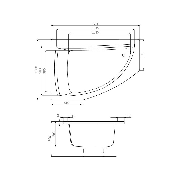 Wanna narożna asymetryczna Roca Aquamarina lewa, biała, akrylowa, 175 x 100 cm, nóżki w zestawie- sanitbuy.pl