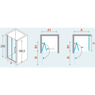 Drzwi prysznicowej do wnęki Novellini Young 2.0 1B 80  jednoskrzydłowe, zakres regulacji 77-81 cm, profil chrom, szkło przeźrocz
