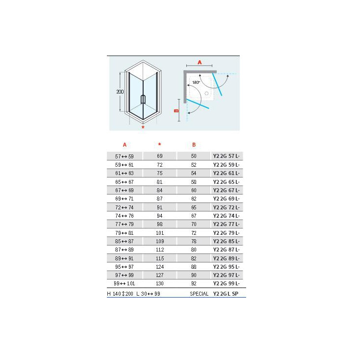 Kabina dwuskrzydłowa Novellini Young 2.0 2G narożna, asymetryczna 87-89 i 99-101, chrom, przezroczyste- sanitbuy.pl