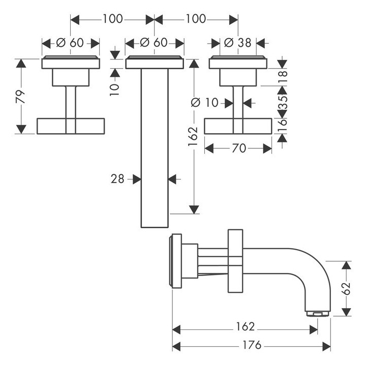 Bateria umywalkowa ścienna 3 - otworowa Axor Citterio podtynkowa- sanitbuy.pl