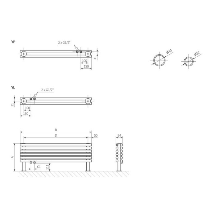 Grzejnik Terma Triga AN 170x28 cm - biały/ kolor- sanitbuy.pl