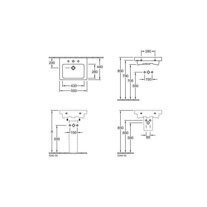 Umywalka prostokątna Villeroy & Boch 2.0 biały alpin CeramicPlus, 55 x 44 cm, do armatury 3-otworowej- sanitbuy.pl