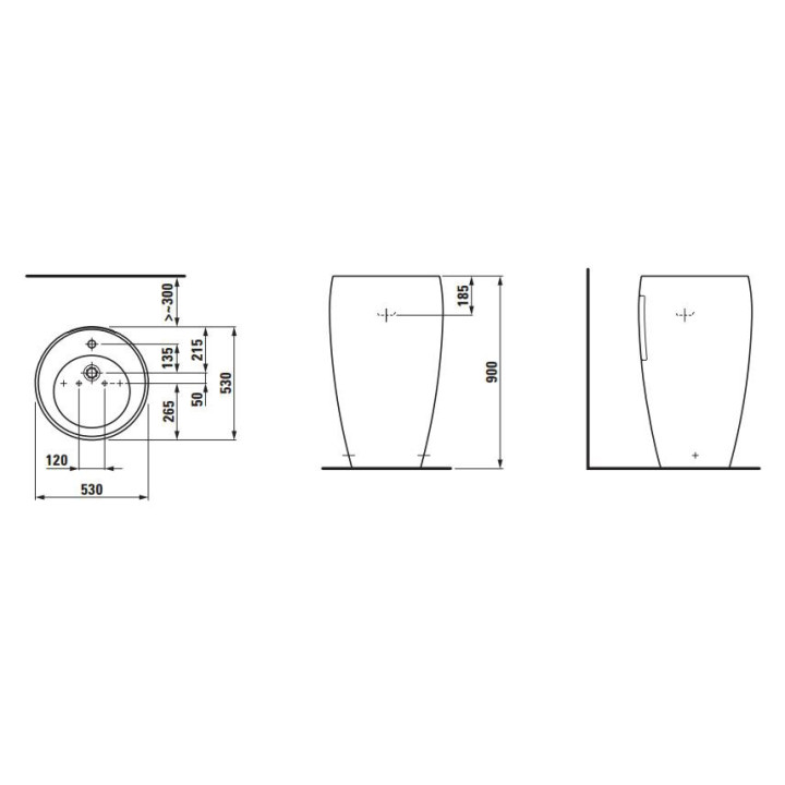 Umywalka wolnostojąca z postumentem Laufen ILBAGNOLESSI ONE 53 x 90 cm, biały LCC, bez otworu na baterię- sanitbuy.pl
