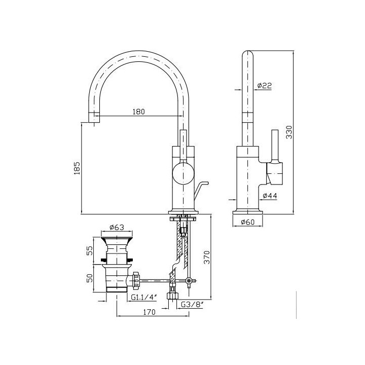 Bateria umywalkowa Zucchetti PAN chrom, stojąca, obrotowa, wys. 330 mm- sanitbuy.pl