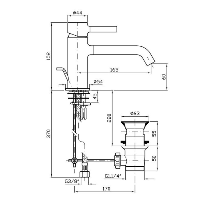 Bateria umywalkowa Zucchetti PAN chrom, stojąca, obrotowa, wys. 395 mm- sanitbuy.pl