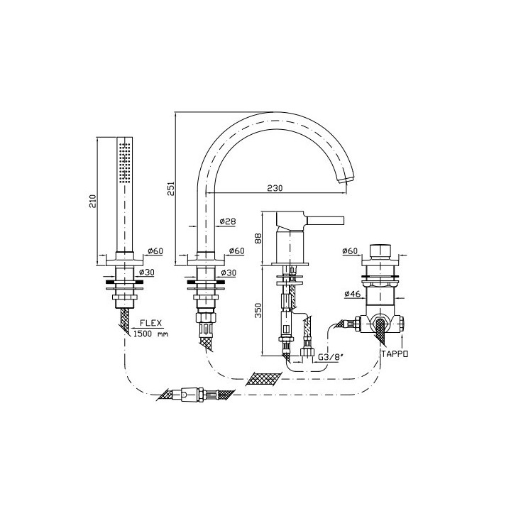 Bateria wannowa 4-otworowa Zucchetti Pan jednouchwytowa, chrom- sanitbuy.pl