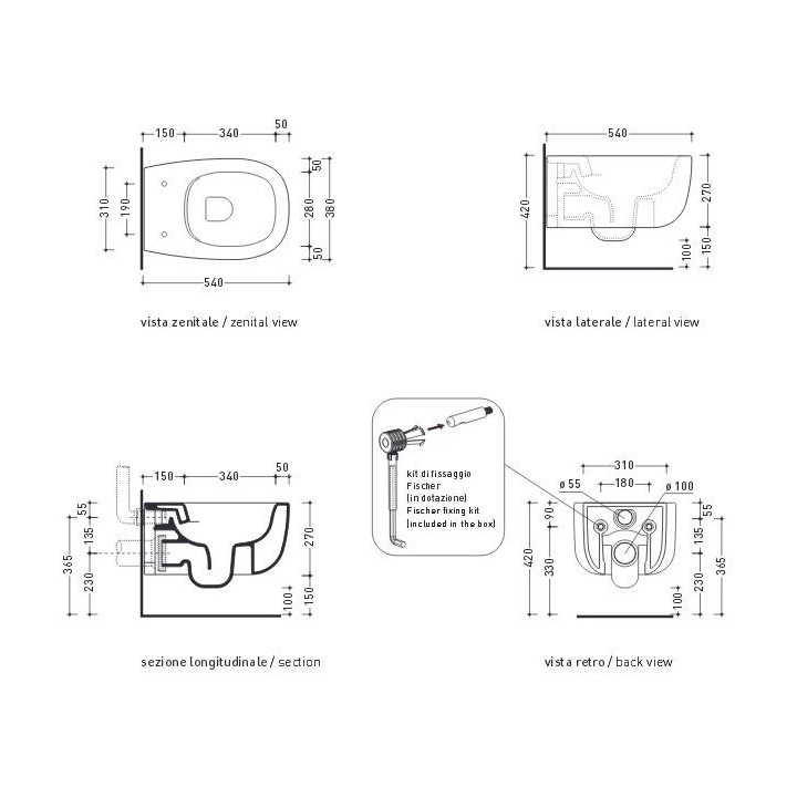 Miska wisząca WC Flaminia Bonola 54 x 38 x 27 cm, biała, zestaw montażowy- sanitbuy.pl