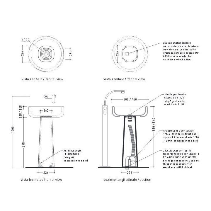 Postument umywalkowy Flaminia Bonola biały połysk, wys. 695 mm- sanitbuy.pl