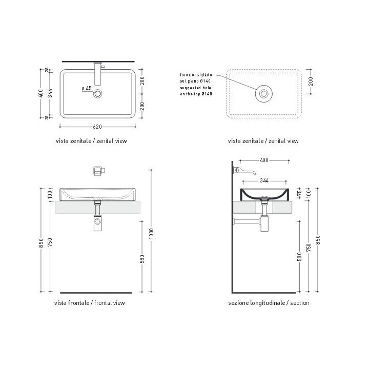 Umywalka nablatowa Flaminia Nile 40, biały połysk, wym. 40 x 40 x 10 cm, bez przelewu- sanitbuy.pl