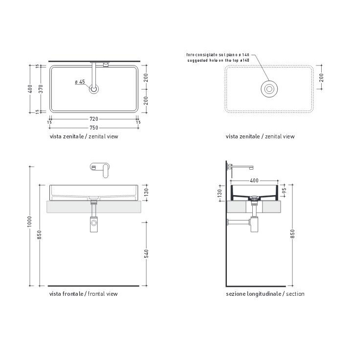 Umywalka nablatowa Flaminia Miniwash 75 biały połysk, 75 x 40 x 13 cm, bez przelewu- sanitbuy.pl