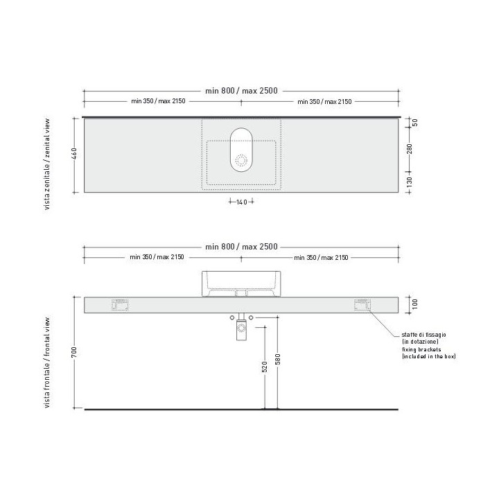 Półka pod umywalki Flaminia Nuda 95, 250-120 x 46 x 10 cm, czarny połysk, materiał: pietraluce- sanitbuy.pl