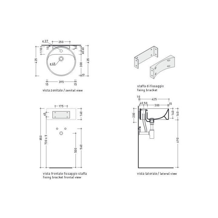 Wspornik ścienny do umywalki Flaminia Twin Set 42 ścienny, polerowana stal, szer. 25 cm- sanitbuy.pl