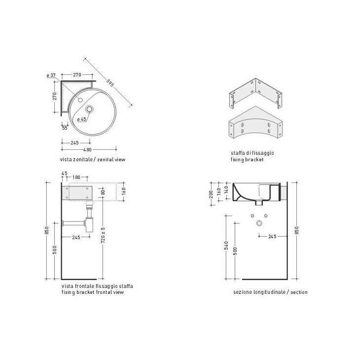 Wspornik ścienny do umywalki Flaminia Twin Set 42 ścienny, polerowana stal, szer. 25 cm- sanitbuy.pl