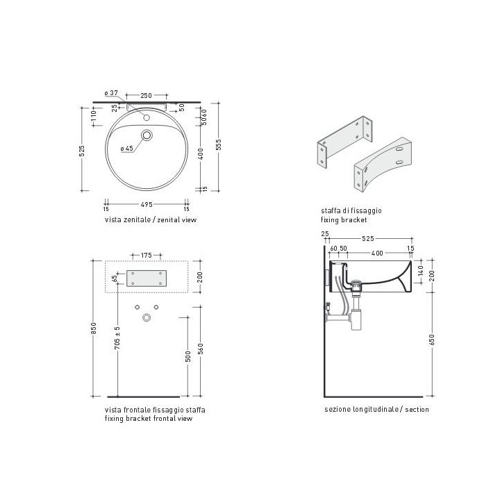 Wspornik ścienny do umywalki Flaminia Twin Set 42 ścienny, polerowana stal, szer. 25 cm- sanitbuy.pl