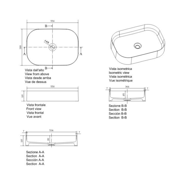 Umywalka nablatowa, prostokątna Galassia SmartB biała, 45 x 38 cm, bez otworu i półki na baterię- sanitbuy.pl
